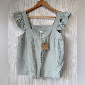 Blu Pepper Sea Foam Ruffle Strap Button Front Top Size M NWT